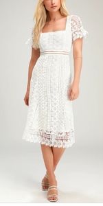Lulu's Love to be Loved White Lace Midi Dress S/M